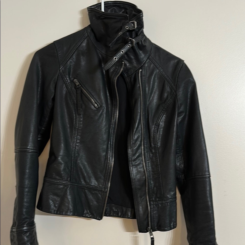 All Saints Black Leather Moto Jacket Asymmetrical Design